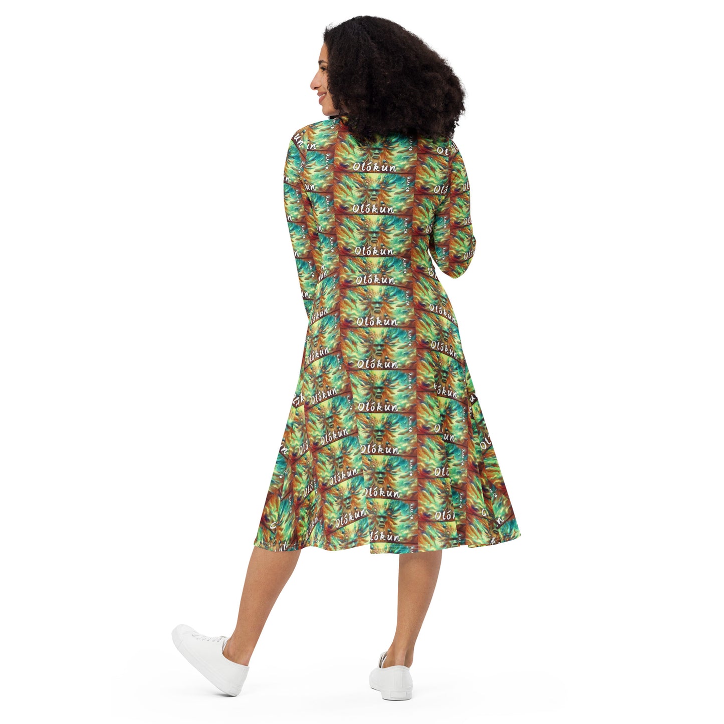 AJAK Exclusive print long sleeve midi dress
