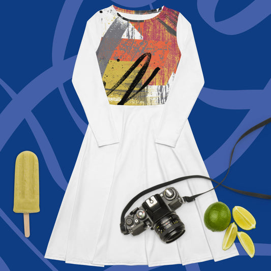 AJAK Exclusive print long sleeve midi dress