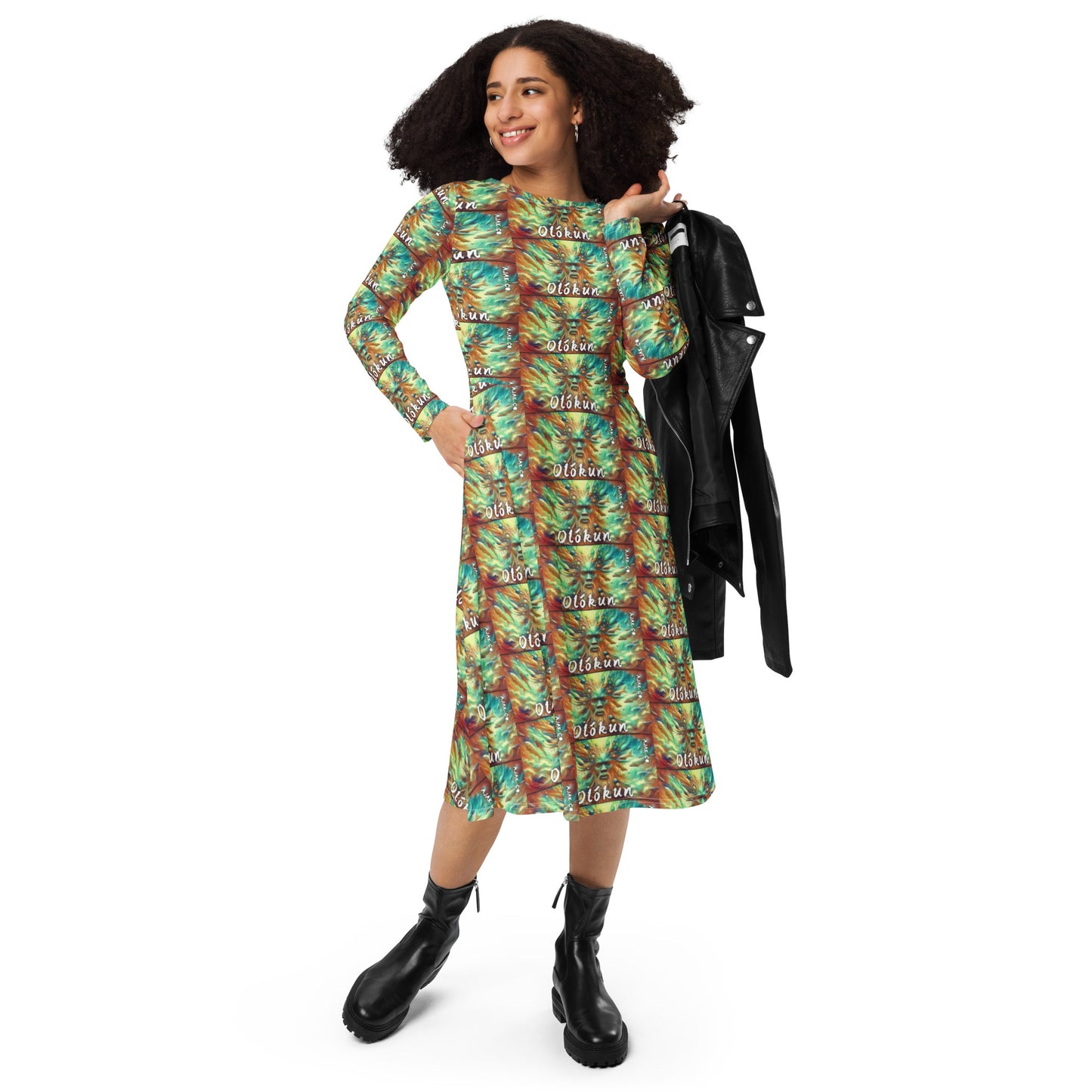 AJAK Exclusive print long sleeve midi dress