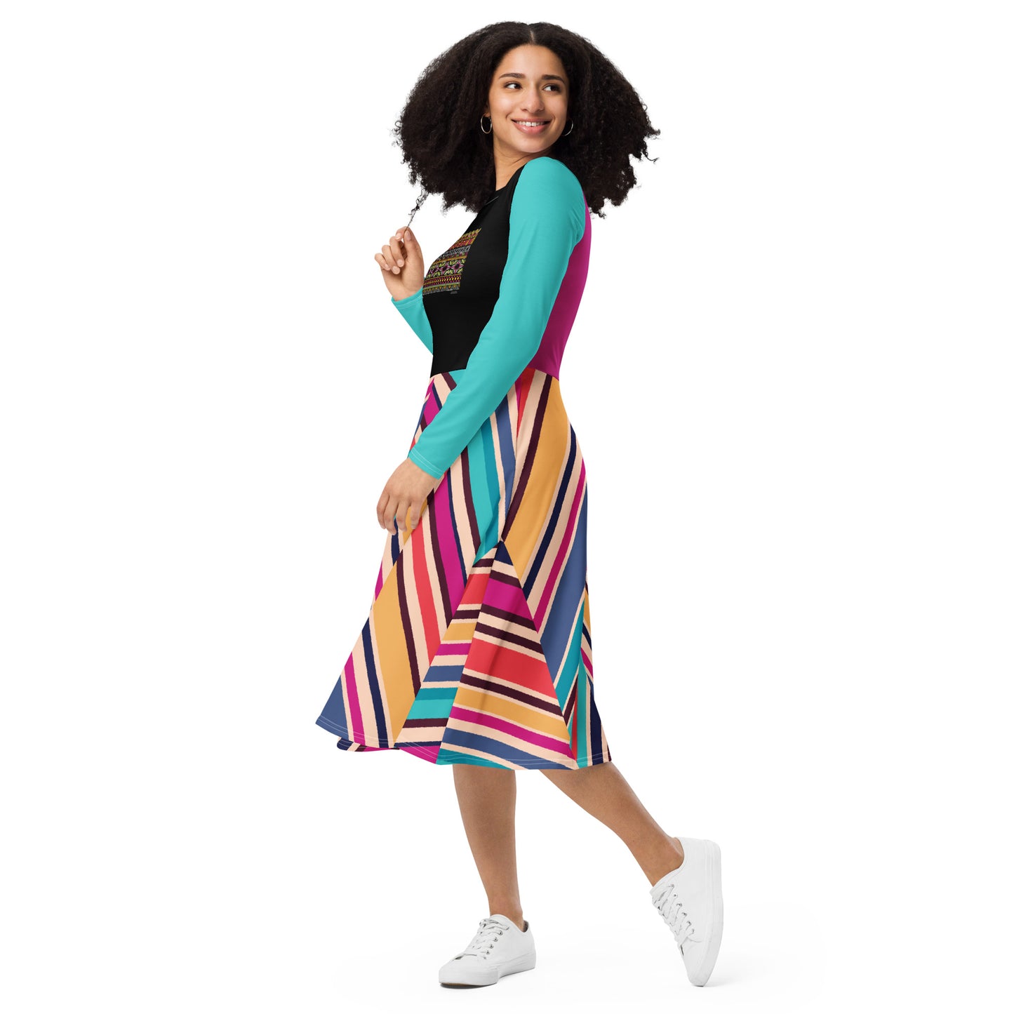 AJAK Exclusive print long sleeve midi dress