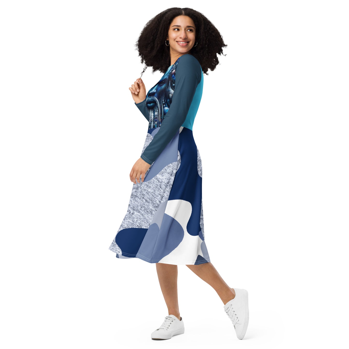 AJAK Exclusive print long sleeve midi dress