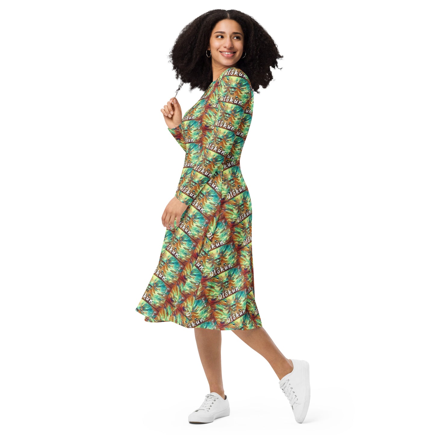 AJAK Exclusive print long sleeve midi dress