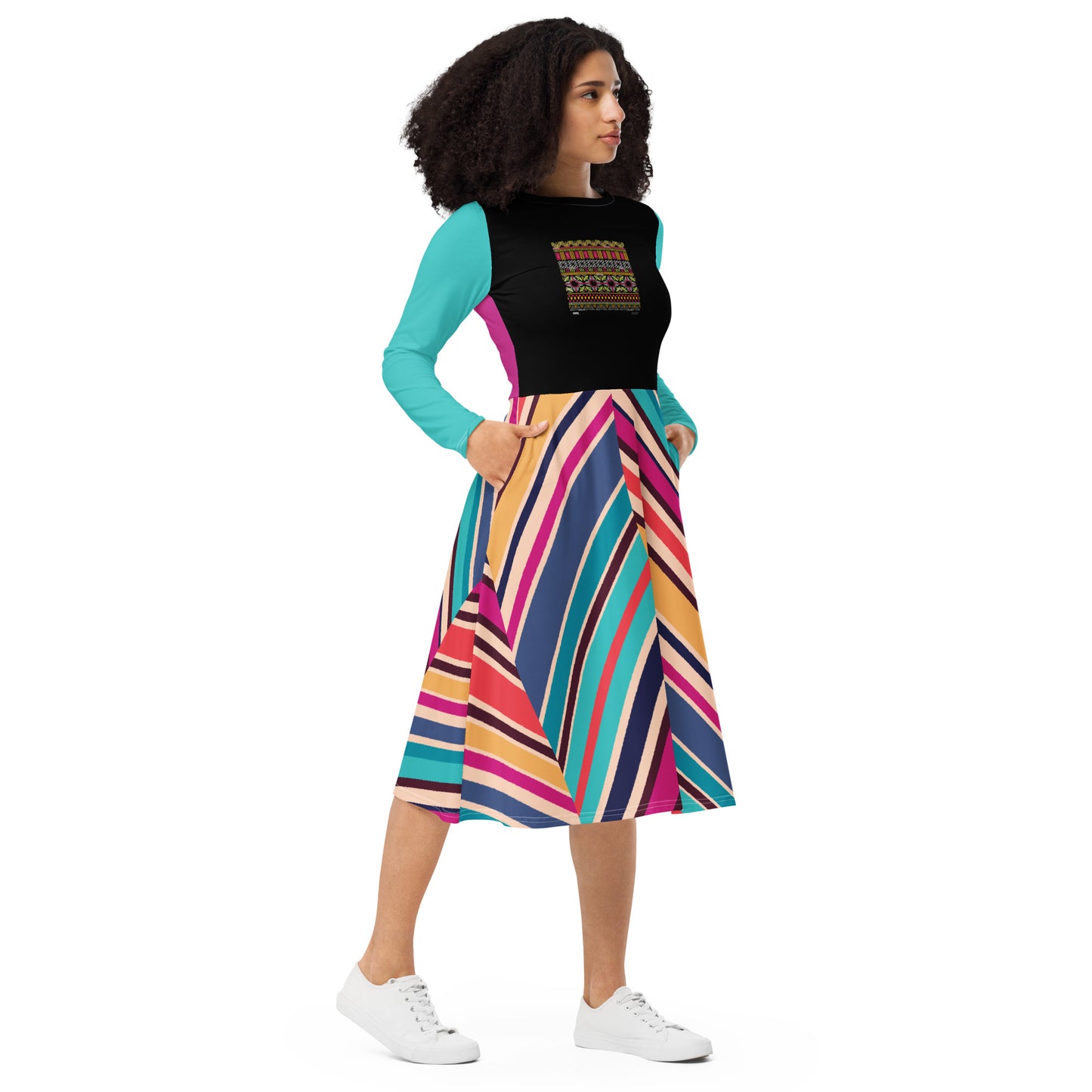 AJAK Exclusive print long sleeve midi dress