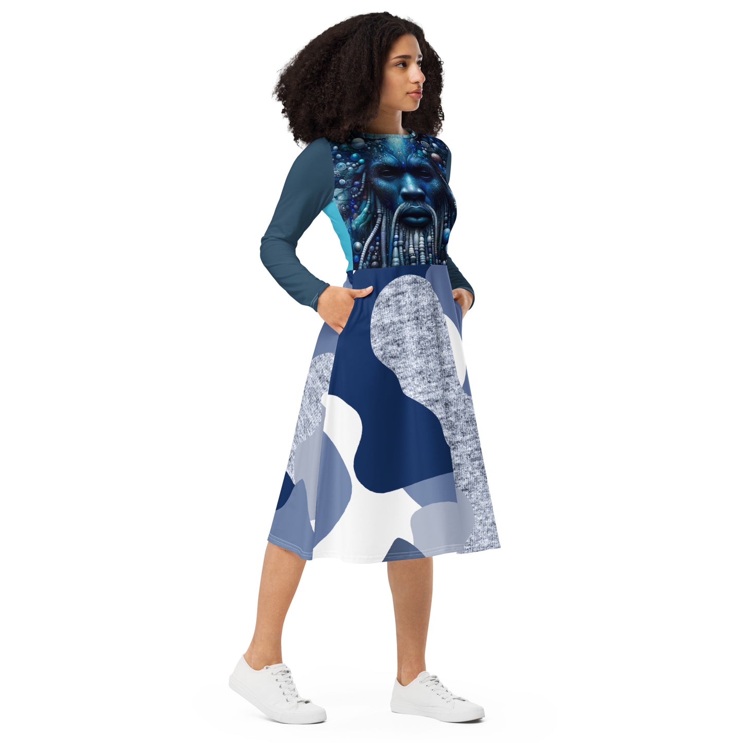 AJAK Exclusive print long sleeve midi dress