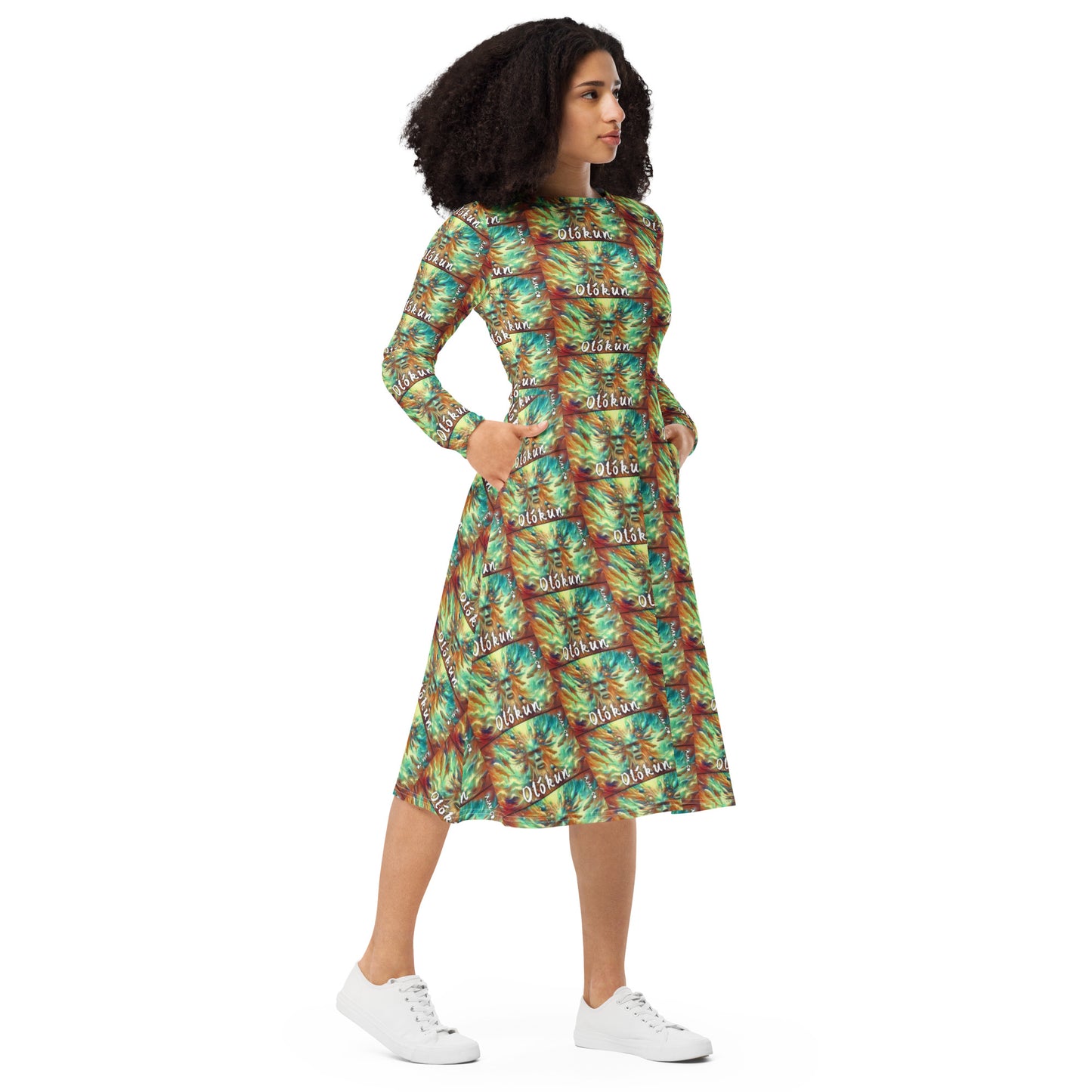 AJAK Exclusive print long sleeve midi dress