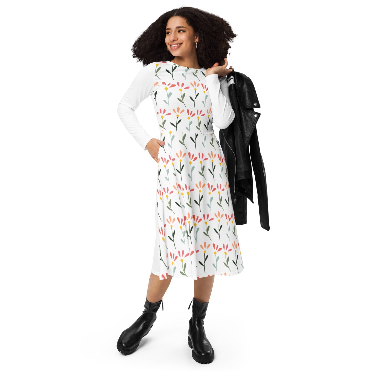 AJAK SIGNATURE print long sleeve midi dress