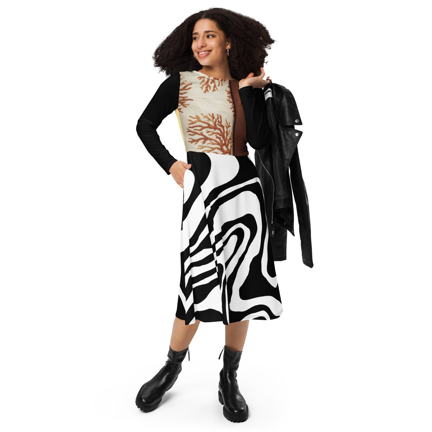 AJAK Exclusive print long sleeve midi dress