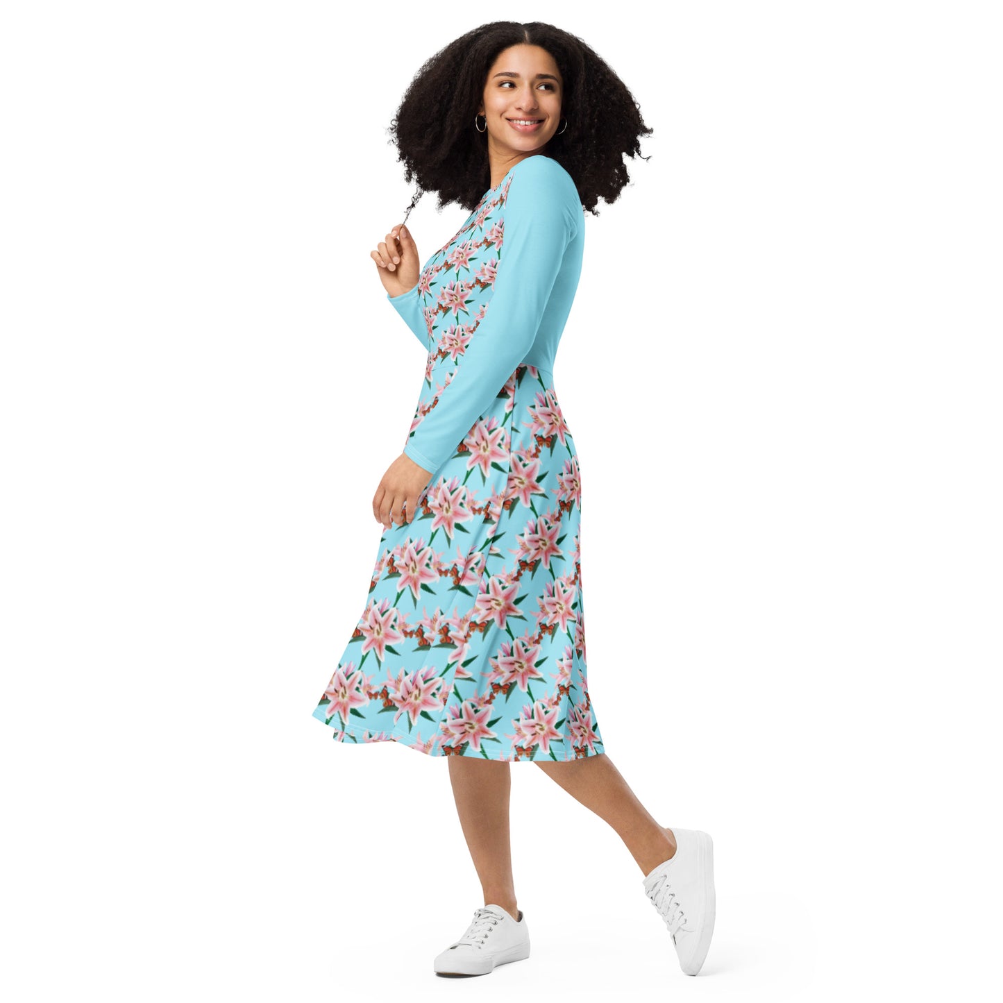 AJAK SIGNATURE print long sleeve midi dress