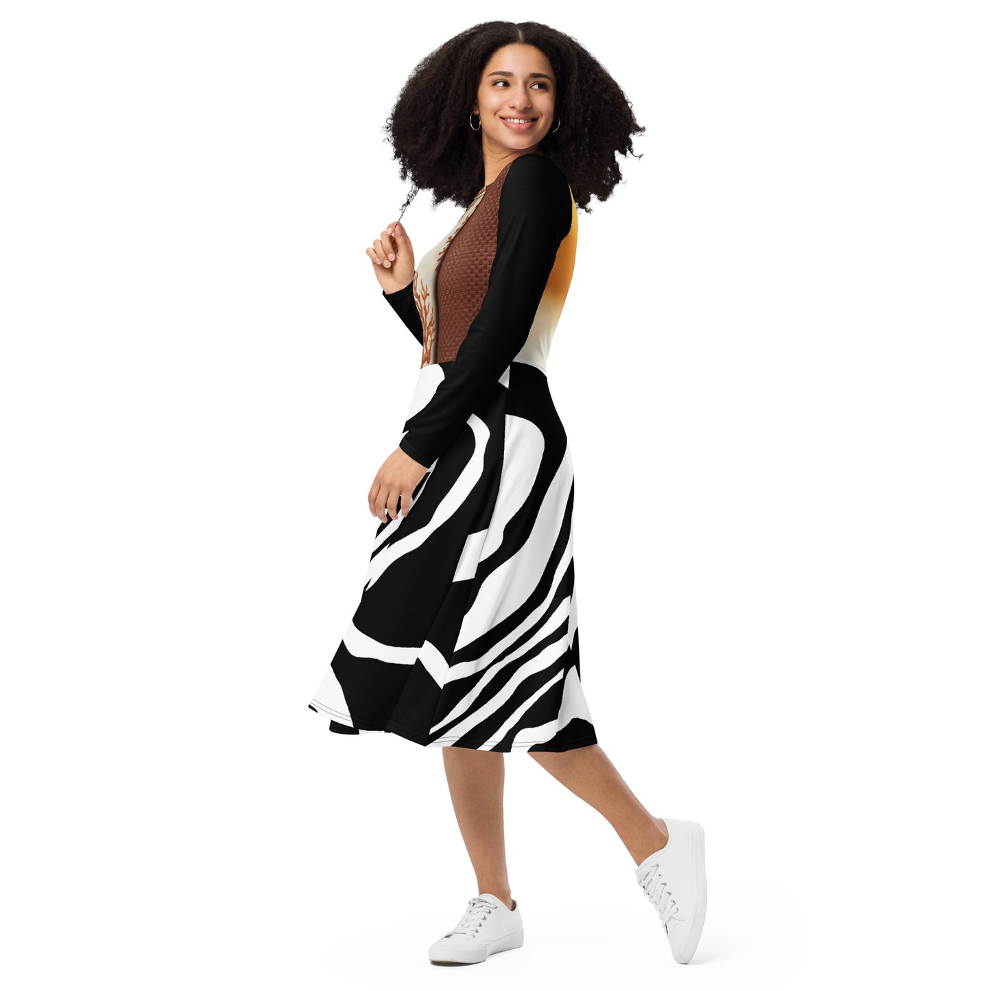 AJAK Exclusive print long sleeve midi dress