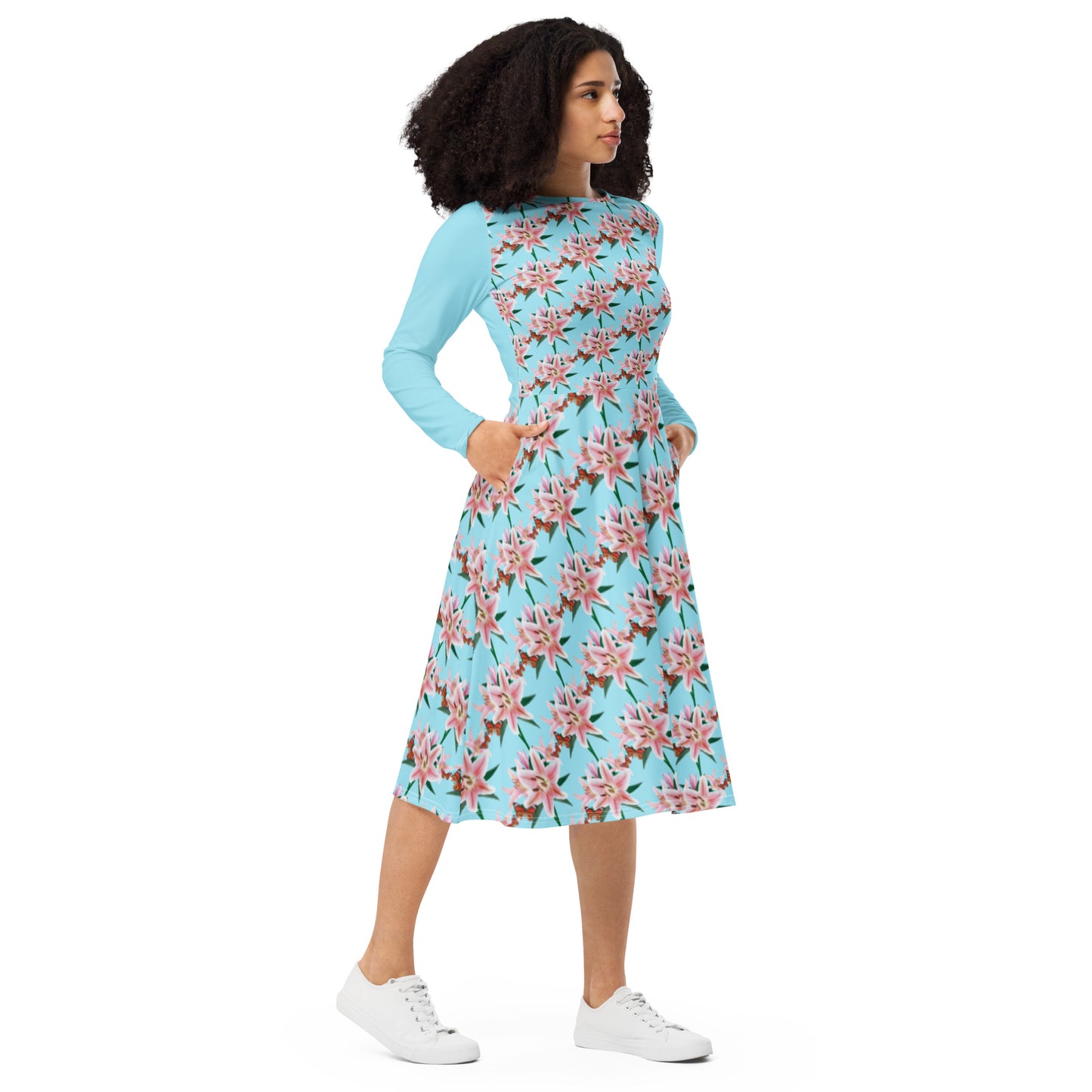 AJAK SIGNATURE print long sleeve midi dress