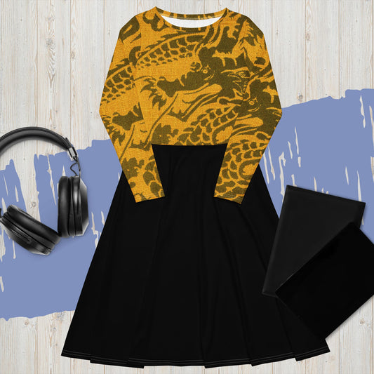 AJAK Exclusive print long sleeve midi dress