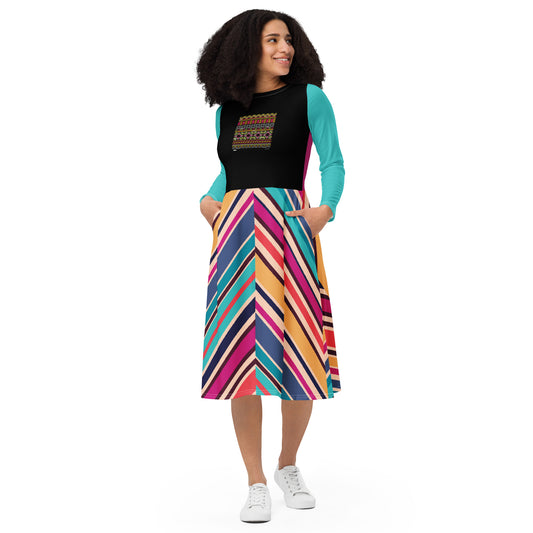 AJAK Exclusive print long sleeve midi dress