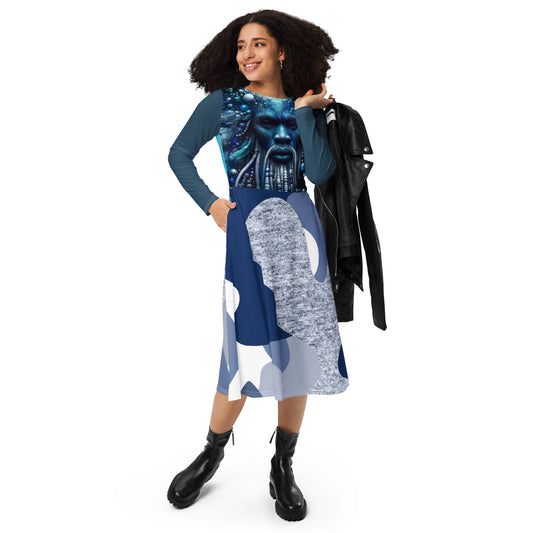 AJAK Exclusive print long sleeve midi dress