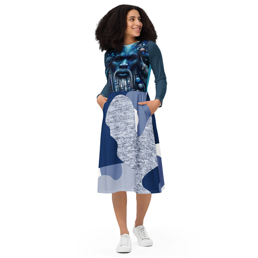 AJAK Exclusive print long sleeve midi dress