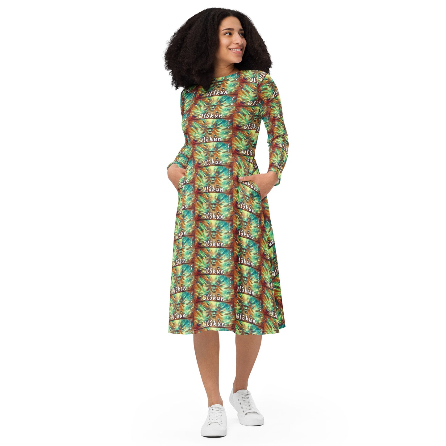 AJAK Exclusive All-over print long sleeve midi dress