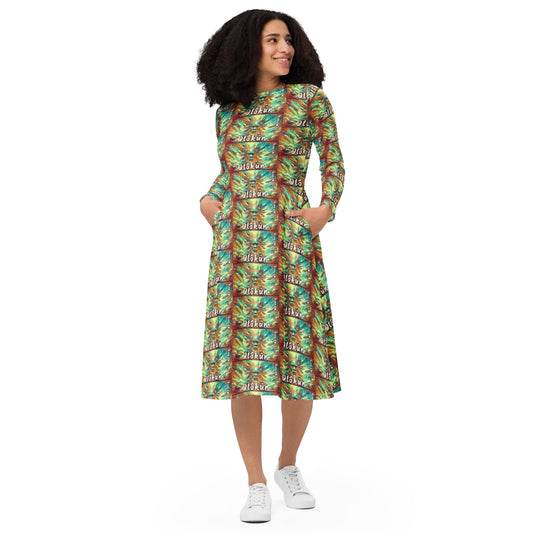 AJAK Exclusive print long sleeve midi dress