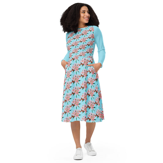 AJAK SIGNATURE print long sleeve midi dress