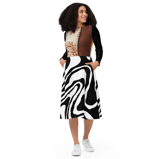 AJAK Exclusive print long sleeve midi dress