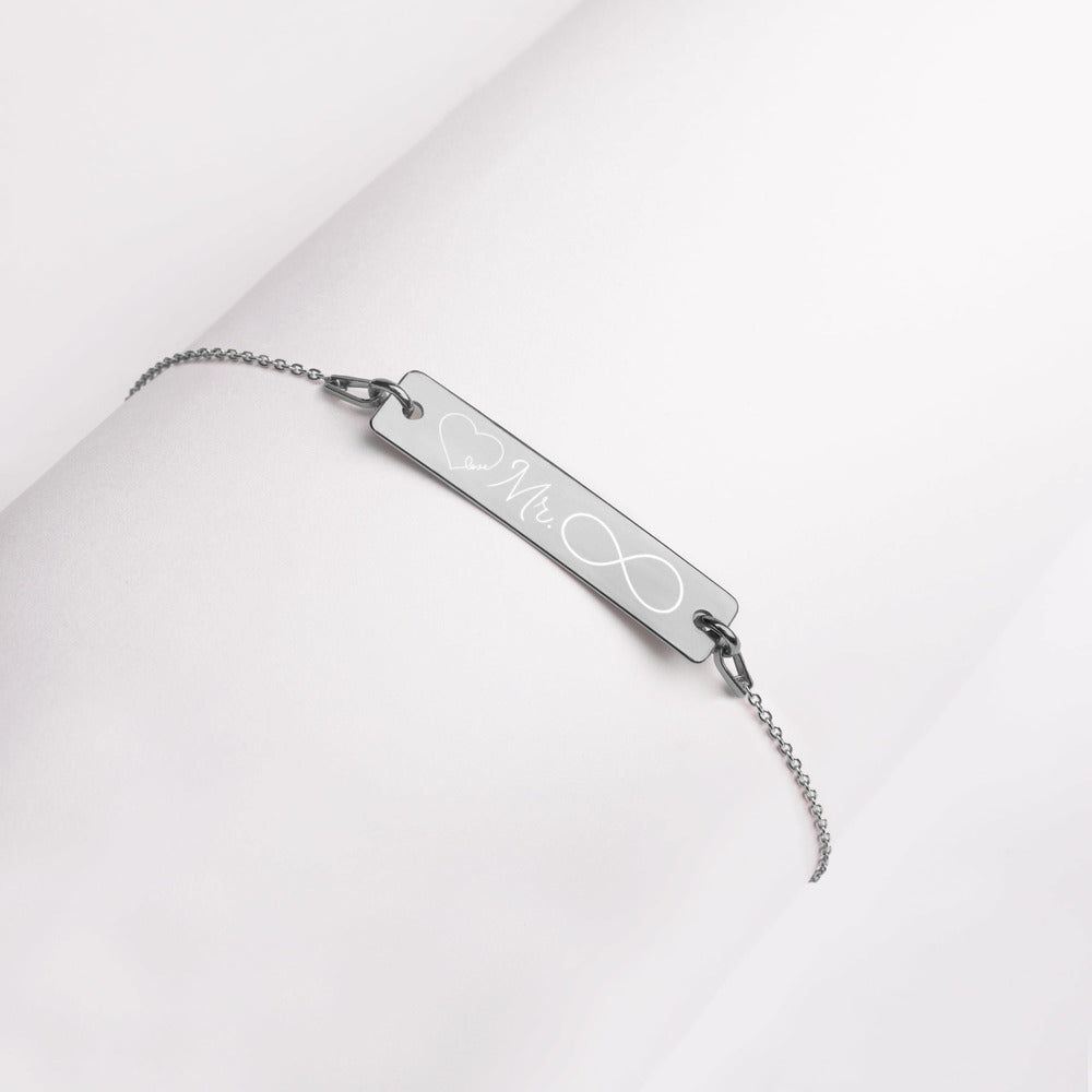 AJAK Engraved Silver Bar Chain Bracelet