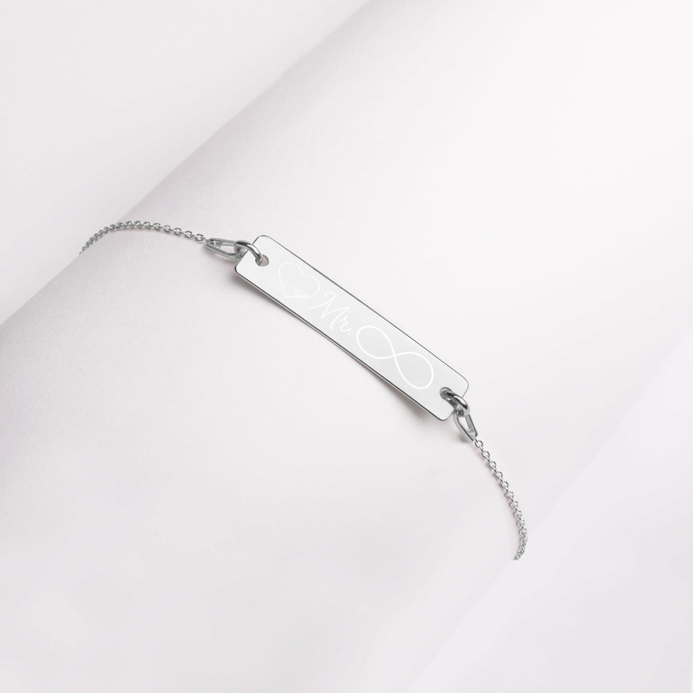 AJAK Engraved Silver Bar Chain Bracelet